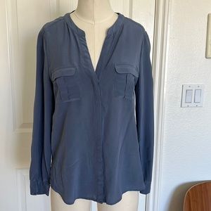 Blue long sleeve silk button up Joie blouse